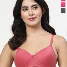 LILY Mfruomalg Pack Of 3 Full Coverage Seamless Lightly Padded T Shirt Bra-picture-41