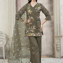 Tikhi Imli Women Ethnic Motifs Embroidered Regular Thread Work Kurti with Palazzos & With Dupatta-picture-17