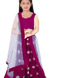 F Plus Fashion Girls Wine Thread Work Semi-Stitched Lehenga Choli With Dupatta-image-13