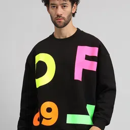 GRIFFEL Men Alphanumeric Printed Round Neck Fleece Pullover Sweatshirt image 1