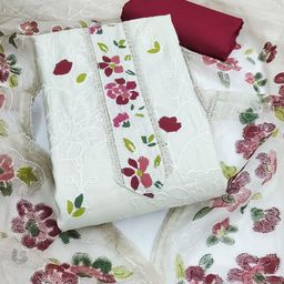 SHADOW & SAINING Floral Embroidered Pure Silk Semi-Stitched Dress Material-image-81