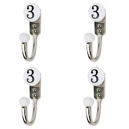 IndianShelf 4 Pieces Ceramic & Zinc Number 3 Cloth Hangers Coat Hooks-image-94