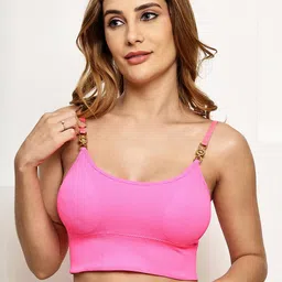 PrettyCat Pink Non-Wired Lycra Bralette-image-26
