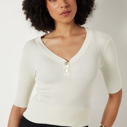 max Women Ribbed V-Neck Short Sleeve Top-picture-12