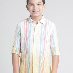 UNDER FOURTEEN ONLY Boys Comfort Fit Vertical Striped Spread Collar Cotton Casual Shirt-picture-32