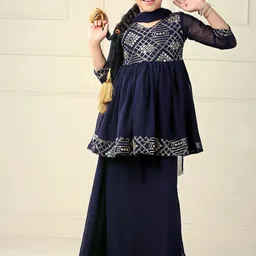 BAESD Girls Geometric Embroidered Regular Mirror Work Georgette Kurta & Skirt With Dupatta-image-87