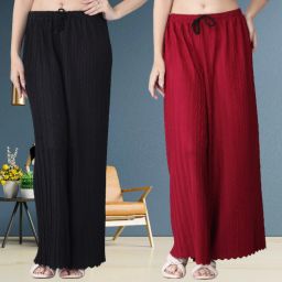 Pack of 2 Women Relaxed Black, Maroon Polyester Trousers-image-10
