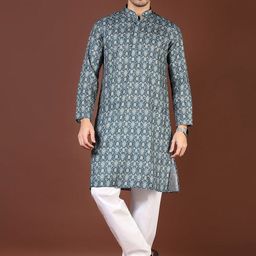 V-Mart Ethnic Motifs Printed Mandarin Collar Long Sleeves Straight Kurta With Pyjama-image-13