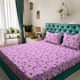 KLOTTHE Kids Purple Printed 400 TC Cotton Double Bedsheet Set 2.50 m x 2.25 m-image-45