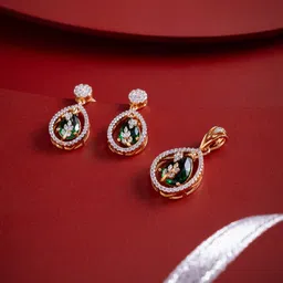 Kushal's Fashion Jewellery Green Gold-Plated Party Pendant Set-image-23