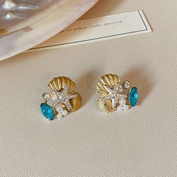 KRENOZ Gold-Plated Rhinestone Studded Floral Shaped Studs-image-54