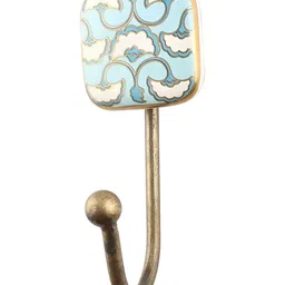 IndianShelf Gold-Toned & Blue Floral Printed Ceramic Square Wall Hooks-image-43