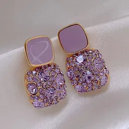 Anouk Korean Gold-Plated American Diamond Studded Square Drop Earrings-47