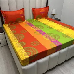 Pure Decor Passion Fur Red & Yellow Ethnic Cotton 220 TC Queen Bedsheet Set-2.28m X 2.54m-image-33