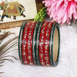 TAJ BRIDAL STORE Set Of 8 Kundan Studded Bangles-image-13