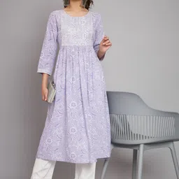 Anouk Floral Printed Pleated Sequinned Liva Anarkali Kurta-37