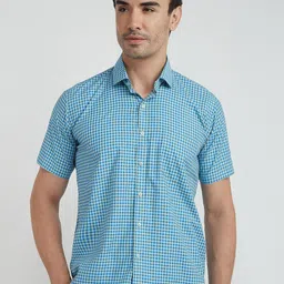 MARK & ALBERT Men India Slim Fit Gingham Checks Spread Collar Cotton Formal Shirt-image-84