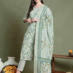 Roly Poly Women Floral Printed Pure Cotton Kurta with Trousers & Dupatta-image-22