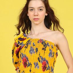 Cutiekins Women Floral Print One Shoulder Puff Sleeve Crop Top-image-44