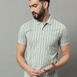 OGEN Men Striped Polo Collar Pockets T-shirt-image-59