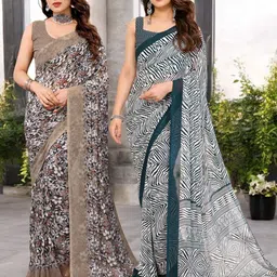 Moda Rapido Pack Of 2 Floral Printed Pure Georgette Saree-image-78
