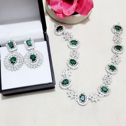 TIYARA Women Silver & Green Jewellery Set-image-85