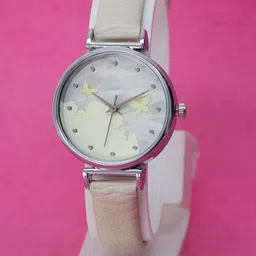 VIRAKTI Women Brass Dial & Leather Straps Round Reset Time Analogue Watch F-95-PEACH-P-image-98