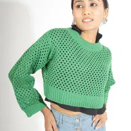 Stylecast X Kotty Women Round Neck Open Knit Crop Pullover-19