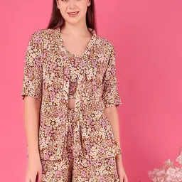DARVI Floral Printed Shoulder Straps Top & Shorts With Shrug-picture-18