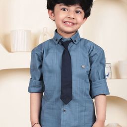 Polka Tots Boys Pack of 2 Textured Button-Down Collar Cotton Formal Shirts-picture-26