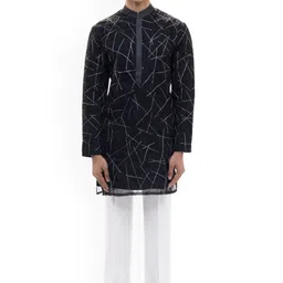 SDS By Kushal Shah Abstract Printed Mandarin Collar Straight Kurta With Trousers-7