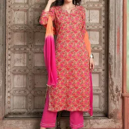 BANDIA Women Ethnic Motifs Printed Gotta Patti Pure Cotton Kurta, Trousers With Dupatta-image-7