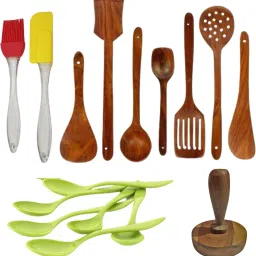 Wooden And Silicone Spoon Cooking And Serving Kitchen Set Of 16 Wooden, Silicone Serving Spoon, Table Spoon Set-14