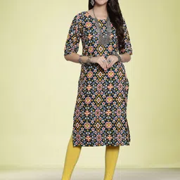 Moda Rapido Women Ethnic Motifs Printed Thread Work Floral Crepe Kurta-image-56