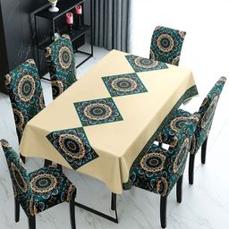 Aura 7-Pcs Beige & Green Mandala Art Printed Table & Chair Covers-33