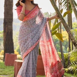 Mitera Floral Pure Cotton Block Print Saree-picture-16