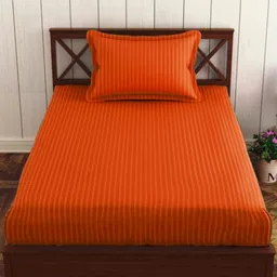Trance Home Linen Orange Striped Pure Cotton 200 TC Single Bedsheet Set-1.98 m x 91 cm-image-48