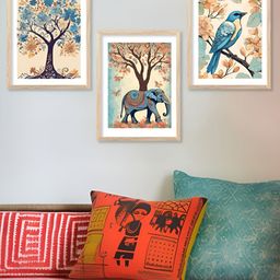 Kotart Beige & Blue 3 Pieces Wooden Birds and Animals Wall Arts-picture-17
