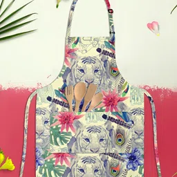 ArtzFolio Kids Cream Colored & Grey Printed Cotton Aprons-28