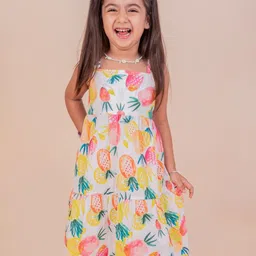 SNUGGLY MONKEY Girls Tropical Printed Fit & Flare Shoulder Straps Knee Length Dress-picture-39
