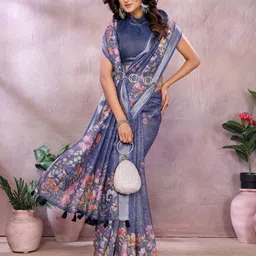PAMPER YOURSELF Floral Zari Linen Blend Saree-3