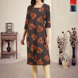 HERE&NOW Selection Of 3 Floral Printed Round Neck Straight Kurtas-image-97
