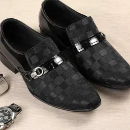 Metro Men Textured Leather Formal Loafers-image-67