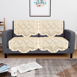 Kuber Industries Cream-Coloured 4 Pieces Self Design Cotton Sofa Covers-48