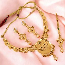 LUCKY JEWELLERY Gold-Plated Artificial Stone Studded & Beaded Peacock Design Jewellery Set-picture-41