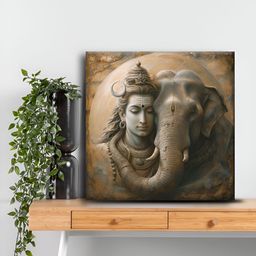 Olive Tree Grey & Brown Shiva Religious Canvas Wall Art-53