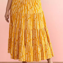 anayna Printed Cotton Tiered Maxi Skirts-image-93