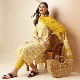 Anouk Women Ethnic Motifs Printed Regular Pure Cotton Kurta with Trousers & With Dupatta-picture-1