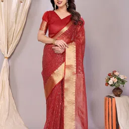 VILLAGIUS Embellished Sequinned Organza Designer Saree-image-32