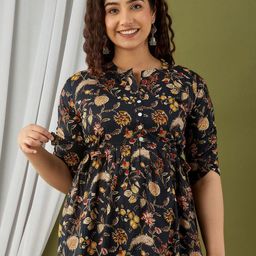 mad fury Floral Print Mandarin Collar Cotton Top-picture-51